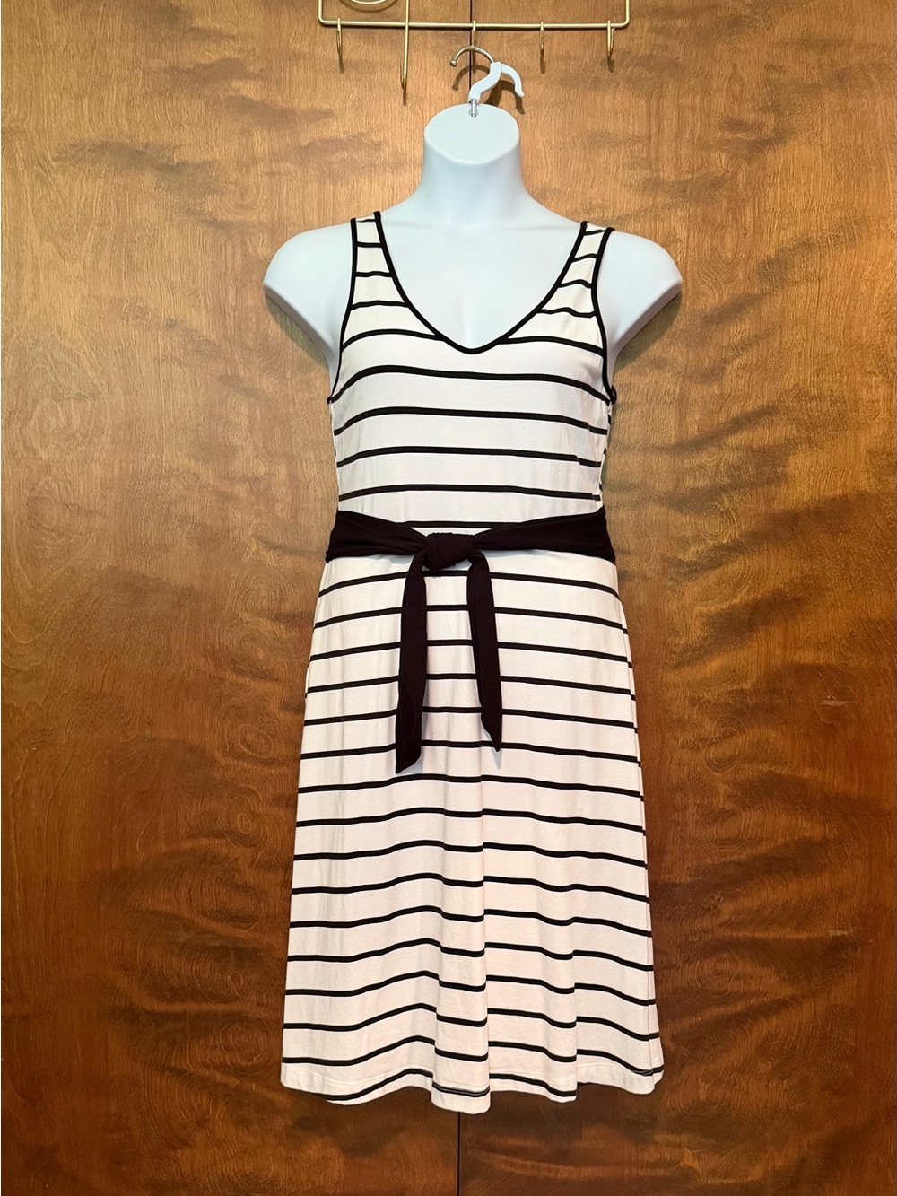 APT 9 Sleeveless A-Line Fall Dress Womens M White & Black Stripes Cotton Knit